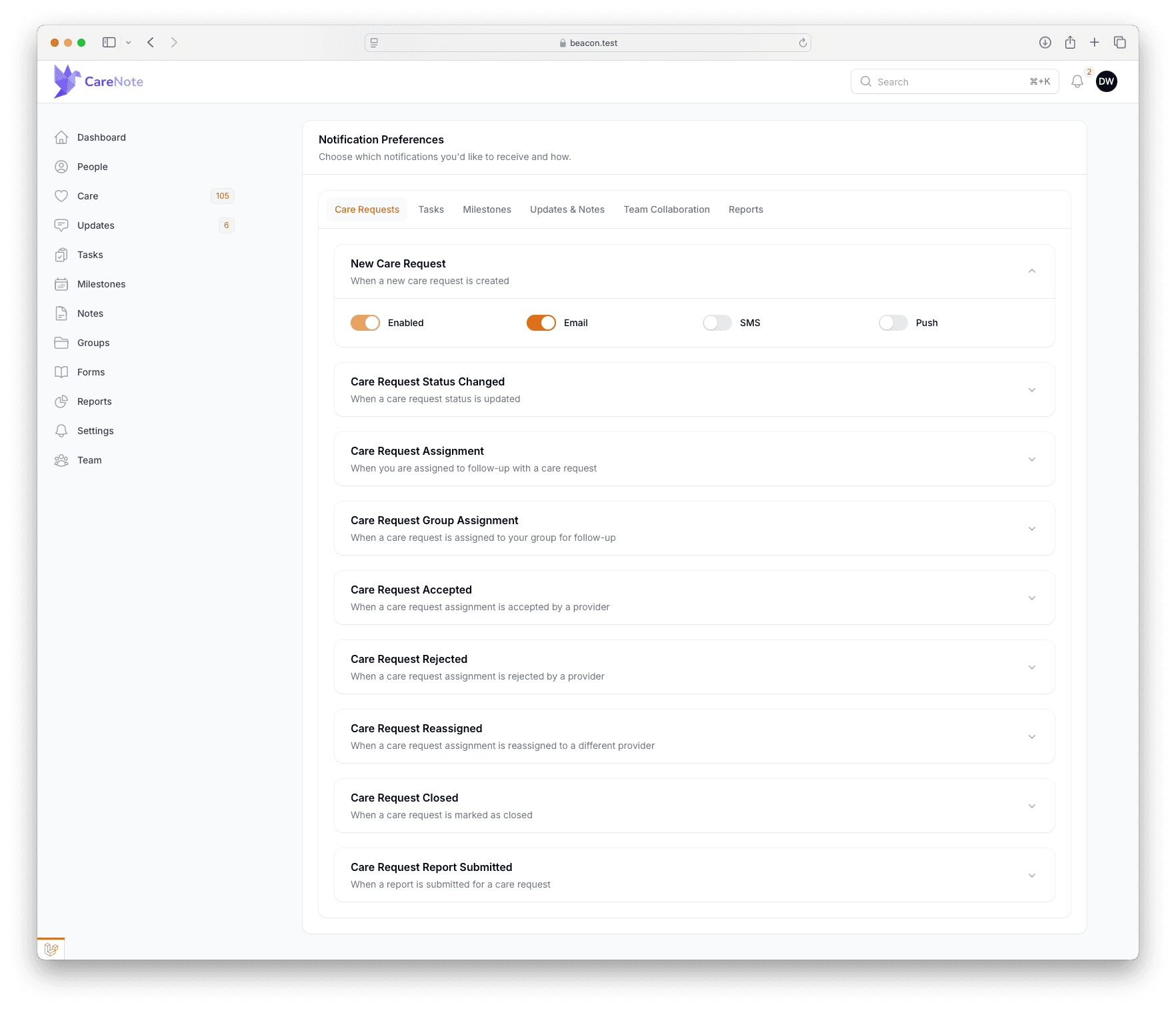 CareNote Alerts and Notifications