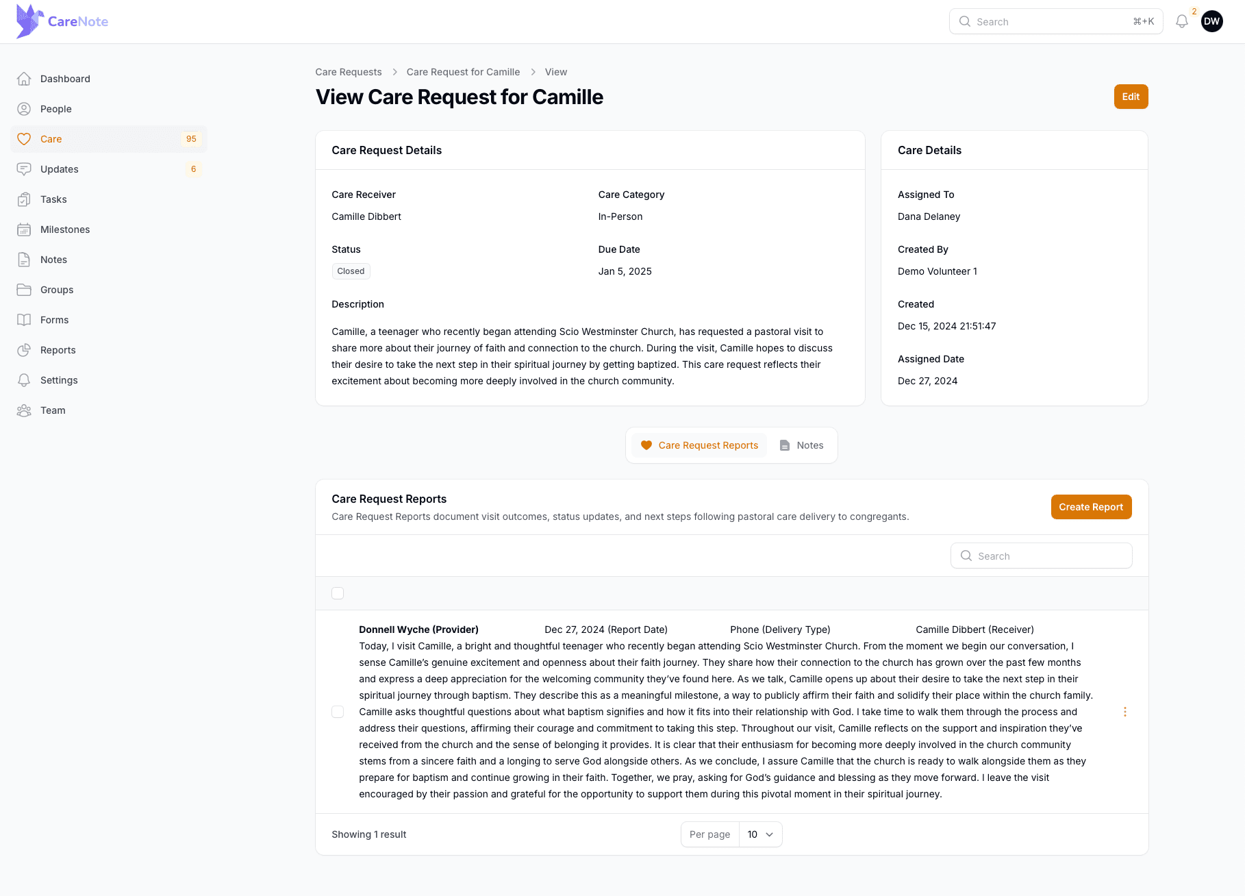 CareNote Care Requests Interface